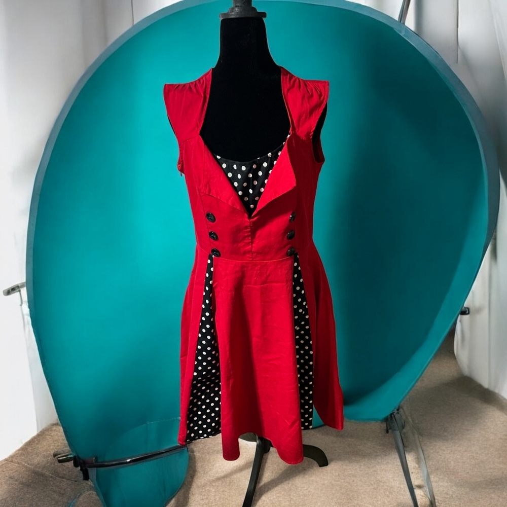 Killreal Rockabilly Pinup Retro Glam 50s Polka Dot Swing Dress Size L  Fit Flare